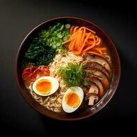 Comida fotografia do ramen em Sombrio tigela isolado em Sombrio fundo. generativo ai foto