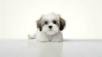 foto do uma shih tzu em branco fundo. generativo ai