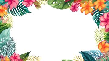 floral fronteira quadro, Armação cartão modelo. multicolorido flores, folhas, para bandeira, Casamento cartão. primavera composição com espaço de cópia, generativo ai ilustração foto