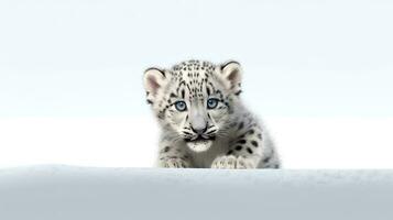 foto do uma neve leopardo em branco fundo. generativo ai