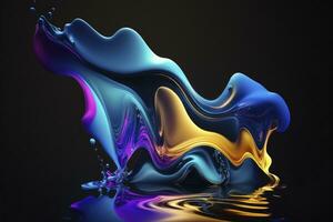 moderno colorida fluxo onda líquido em Sombrio azul bandeira. ai gerado foto