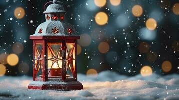 Natal lanterna com queda de neve foto