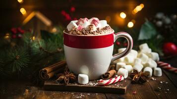 a surpreendente foto do gourmet quente cacau dentro uma lindo Natal caneca