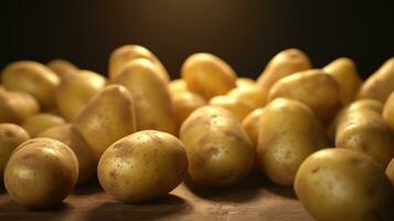 generativo ai, fechar acima fresco orgânico todo batata fundo. agricultores mercado vegetal foto