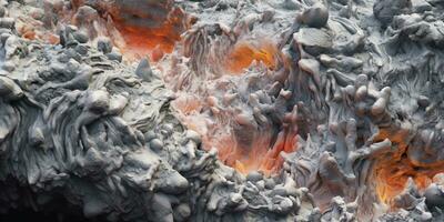 generativo ai, detalhado fechar-se quente branco e cinzento lava fluxo, magma textura do vulcânico fundo. foto