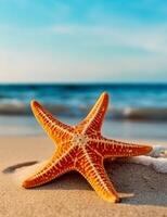 fechar acima do estrela do Mar. verão fundo com cópia de espaço. generativo ai foto