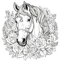 floral cavalo coloração Páginas foto