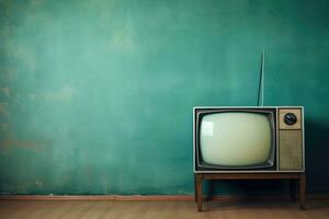 vintage televisão contra a muro. retro estilo. generativo ai foto