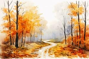 outono floresta panorama colorida aguarela pintura do outono estação foto
