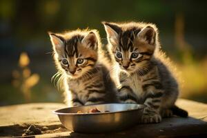 fofa gatinho com Comida foto