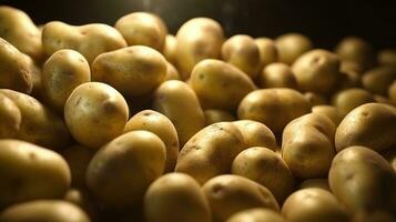 generativo ai, fechar acima fresco orgânico todo batata fundo. agricultores mercado vegetal foto