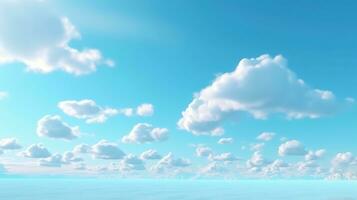 generativo ai, azul fantástico 3d nuvens em a chão, céu e panorama. □ Gentil cores e com brilhante luzes. foto