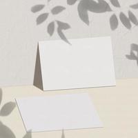 maquete de cartão minimalista isolada no fundo do chão branco com folhas de sombra. foto
