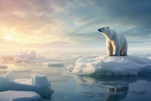 polar Urso em Derretendo gelo floe dentro ártico mar, digital ai. foto