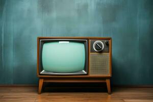 vintage televisão contra a muro. retro estilo. generativo ai foto