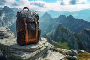 turista equipamento. mochila dentro a montanhas, dolomitas. foto