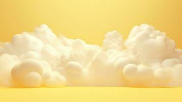 generativo ai, luz amarelo fantástico 3d nuvens em a chão, céu e panorama. □ Gentil cores e com brilhante luzes. foto