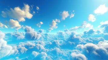 generativo ai, azul fantástico 3d nuvens em a chão, céu e panorama. □ Gentil cores e com brilhante luzes. foto