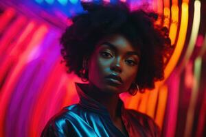 preto mulher retrato em abstrato colorida fundo. generativo ai foto