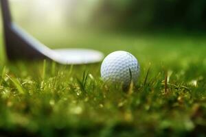 golfe bola em a curso, fechar acima. generativo ai foto