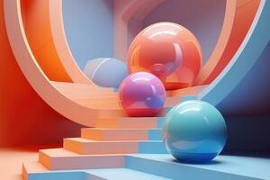 simples geométrico composição com Escadaria e bolas. generativo ai foto