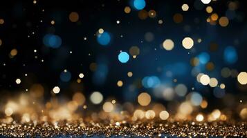 abstrato ouro Preto e azul brilhar fundo com fogos de artifício Natal véspera foto