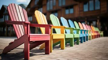 colorida muskoka cadeiras para pessoas para relaxar dentro durante a Tour ai gerado foto