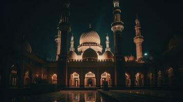 lindo grande mesquita às noite Visão foto