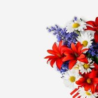 patriótico floresce vibrante americano bandeira cor flores em uma branco fundo com cópia de espaço generativo ai foto