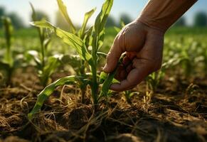 agricultores mãos sobre Fazenda plantas realista imagem, ultra hd, Alto Projeto muito detalhado foto