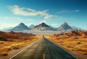 foto estrada Claro céu deserto montanhas panorama realista imagem, ultra hd, Alto Projeto muito detalhado