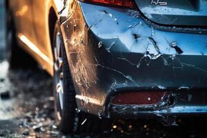 a carro é em pé em a lado do a estrada dentro a acidente. generativo ai foto