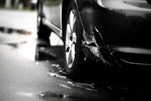 a carro é em pé em a lado do a estrada dentro a acidente. generativo ai foto