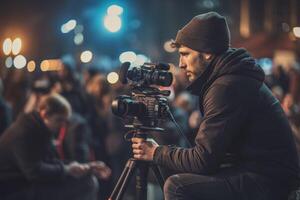 uma notícia repórter cobertura uma viver evento. generativo ai foto