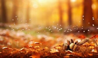 luz solar queda a partir de outono folhas panorama foto. generativo ai foto