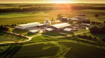 aéreo tiro do uma moderno agrícola Fazenda. generativo ai foto