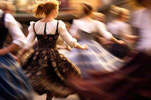 uma tradicional bávaro folk dança desempenho às a festival. generativo ai foto