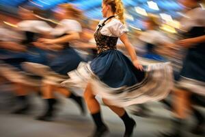 uma tradicional bávaro folk dança desempenho às a festival. generativo ai foto