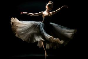 uma dramático e temperamental baixo chave imagem do uma bailarina dentro movimento. generativo ai foto