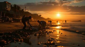 mãos juntos - voluntário de praia limpar. generativo ai foto