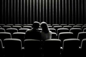 a abstrato representação do uma casal absorta dentro uma filme às uma teatro. generativo ai foto
