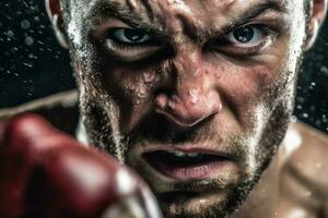 a intensidade e concentração do uma masculino boxer Como ele lança uma poderoso soco dentro a boxe anel. generativo ai foto