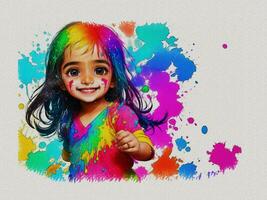 aguarela colorida fofa menina face ilustração em branco papel textura fundo foto