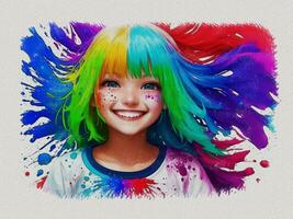 aguarela fofa menina com colori arte ilustração em branco papel textura fundo foto