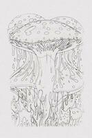 uma desenhado à mão esboço do uma cogumelo esboço ilustração em branco textura fundo foto