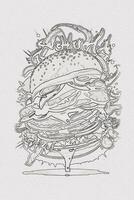 uma desenhado à mão esboço do uma Hamburger ilustração foto