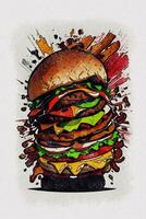 aguarela textura pintura uma grande Hamburger ilustração foto