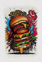 aguarela textura pintura uma grande Hamburger ilustração foto