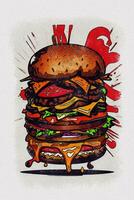 aguarela textura pintura uma grande Hamburger ilustração foto