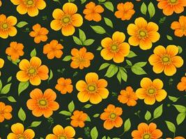 desatado padronizar com amarelo e laranja gradiente cor flores em uma Preto fundo foto